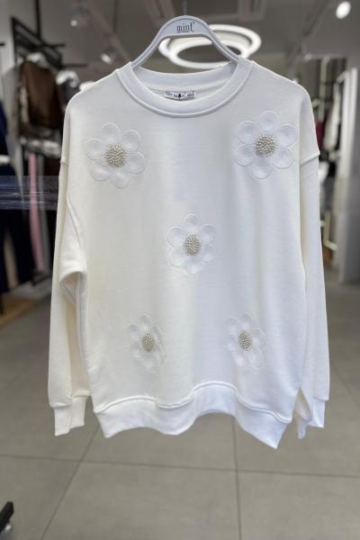 PAPATYA DETAYLI ŞARDONSUZ SWEAT 65 CM  Beyaz