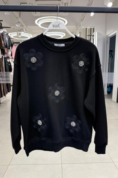 PAPATYA DETAYLI ŞARDONSUZ SWEAT 65 CM  Siyah