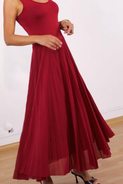 PİLİSELİ İKİLİ ELBİSE  Bordo