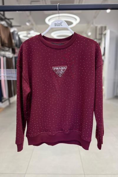 PR ÖN FULL TAŞLI ŞARDONSUZ SWEAT 65 CM  Bordo