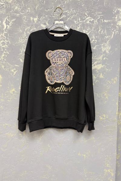 REBEL AYICIKLI ŞARDONSUZ SWEAT 65 CM Siyah