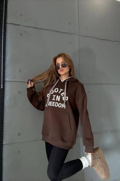 ROOTED YAZILI KAPŞONLU SWEAT  Acı Kahve