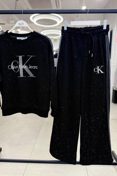 ŞARDONLU CKA ŞERİT DETAY İKİLİ TAKIM  Siyah