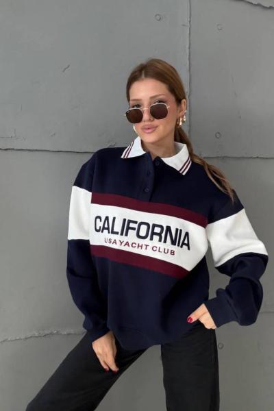 ŞARDONLU CALIFORNIA YAZILI SWEAT  Lacivert
