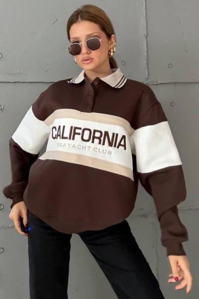 ŞARDONLU CALIFORNIA YAZILI SWEAT  Acı Kahve