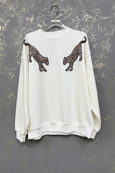 ŞARDONLU İKİ TARAFI KAPLAN BASKI SWEAT Beyaz