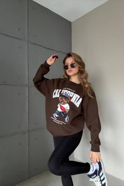 ŞARDONLU CALİFORNİA YAZILI SWEAT Acı Kahve