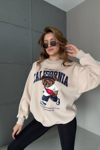 ŞARDONLU CALİFORNİA YAZILI SWEAT Bej