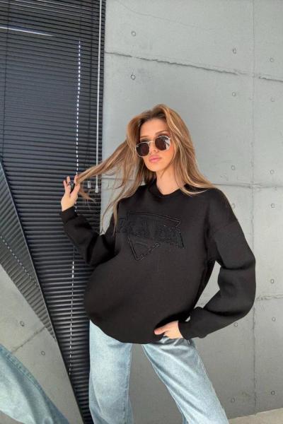 ŞARDONLU PR KABARTMALI SWEAT Siyah