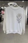 ŞARDONLU GÖĞÜS ÇİÇEKLİ SWEAT  Beyaz