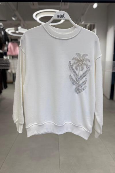 ŞARDONLU GÖĞÜS ÇİÇEKLİ SWEAT Beyaz