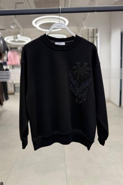 ŞARDONLU GÖĞÜS ÇİÇEKLİ SWEAT Siyah