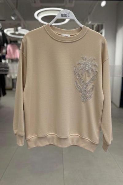ŞARDONLU GÖĞÜS ÇİÇEKLİ SWEAT Bej