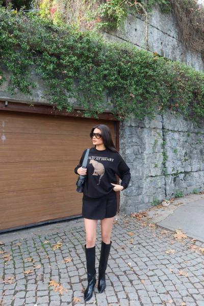 ŞARDONLU WILD HEAR YAZILI SWEAT  Siyah