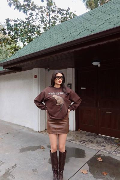 ŞARDONLU WILD HEAR YAZILI SWEAT  Acı Kahve