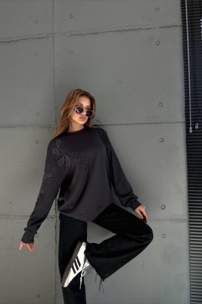 SARMAŞIK ÇİÇEK DETAY SWEAT Antrasit