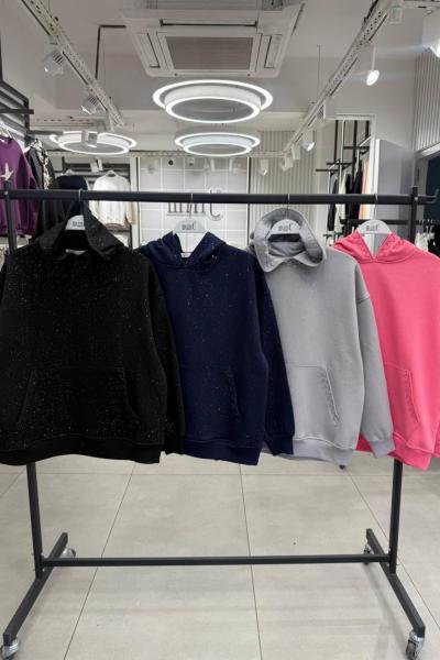 SİMLİ KAPÜŞONLU KANGURU CEP SWEAT Gri