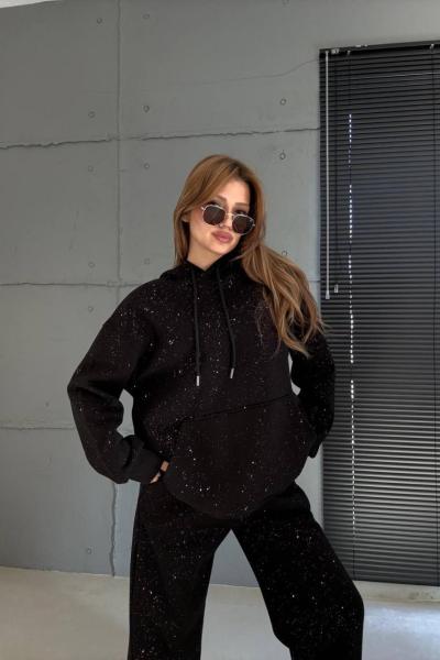 SİMLİ KAPŞONLU İKİLİ TAKIM  Siyah