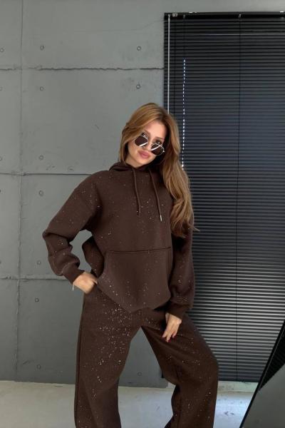 SİMLİ KAPŞONLU İKİLİ TAKIM  Acı Kahve