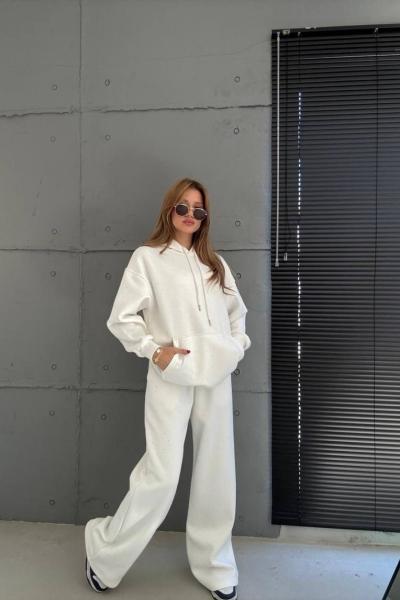 SİMLİ KAPŞONLU İKİLİ TAKIM  Beyaz