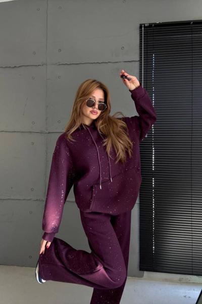 SİMLİ KAPŞONLU İKİLİ TAKIM  Mor