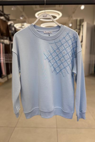 SOL OMUZ TARAF TAŞLI ŞARDONSUZ SWEAT 65 CM  Mavi