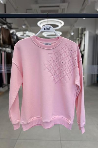 SOL OMUZ TARAF TAŞLI ŞARDONSUZ SWEAT 65 CM  Pembe