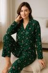 SÜET KUMAŞ KALPLİ FİYONKLU PİJAMA TAKIMI Yeşil