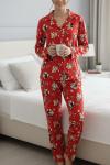 SÜET KUMAŞ AYICIKLI PİJAMA TAKIMI Kırmızı