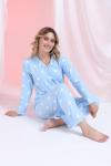 SÜET KUMAŞ KALPLİ PİJAMA TAKIMI  Mavi