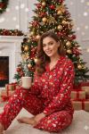 SÜET KUMAŞ YENİ YILBAŞI DETAY PİJAMA TAKIMI  Kırmızı