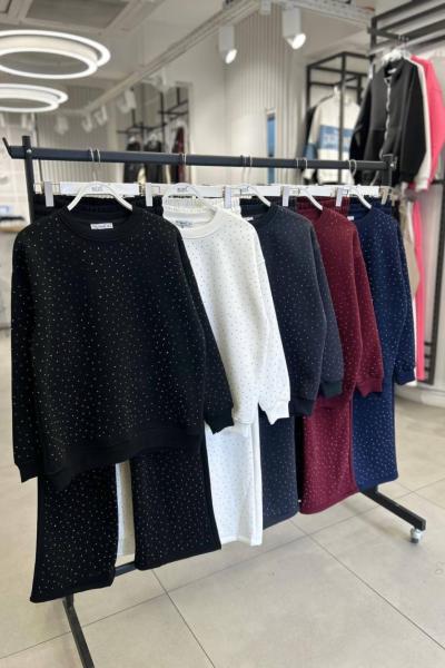 Taşlı Bayan İkili Takım Beyaz