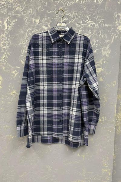 TAŞLI EKOSE ODUNCU GÖMLEK  Lila