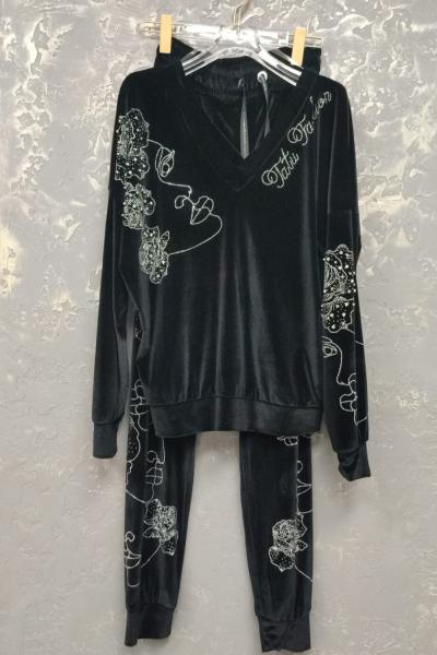 Taşlı Yüz Baskılı İkili Takım Siyah