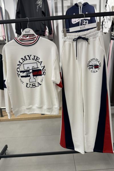 TMY KOL DETAY T YAZILI İKİLİ TAKIM  Beyaz