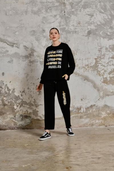 TOUR TAXIS YAZILI YAZILI İKİLİ TAKIM  Siyah