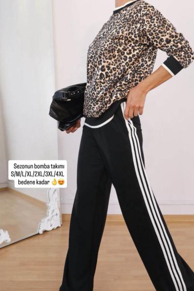 ÜST LEOPAR DESENLİ İKİLİ TAKIM  Siyah