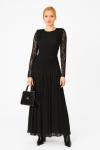 UZUN BEL BÜZGÜLÜ DANTELLİ ELBİSE  Siyah