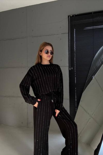 UZUN TAŞLI MODAL KUMAŞ İKİLİ TAKIM Siyah