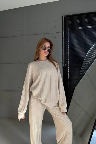 UZUN TAŞLI MODAL KUMAŞ İKİLİ TAKIM Bej