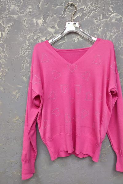 V YAKA KALP DETAY TRİKO KAZAK  Pembe