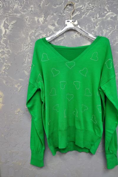 V YAKA KALP DETAY TRİKO KAZAK  Yeşil