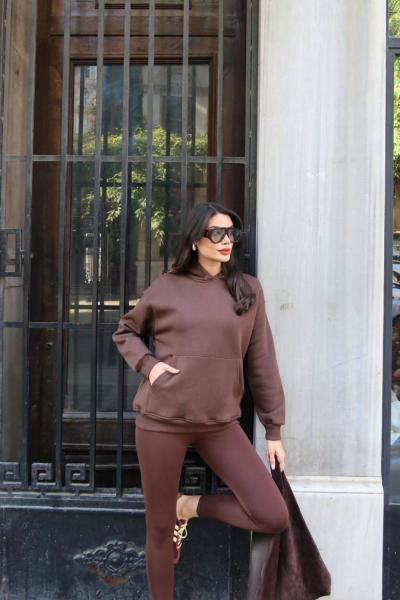 VOGUE YAZILI KAPŞONLU SWEAT Acı Kahve