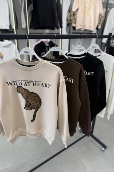 WILD HEAR HEART KAPLANLI SWEAT  Acı Kahve