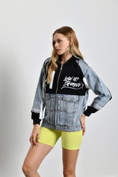 YAZI DETAYLI KOT CEKET Siyah