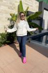 YIKAMALI MİNİK FULL TAŞLU SWEAT  Beyaz