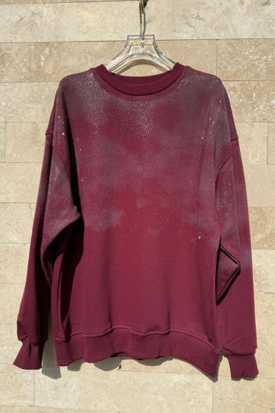 YIKAMALI MİNİK FULL TAŞLU SWEAT  Bordo