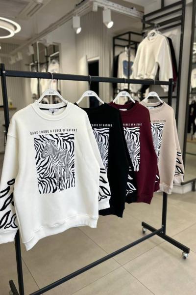 Zebra Desenli Sweatshirt  Beyaz
