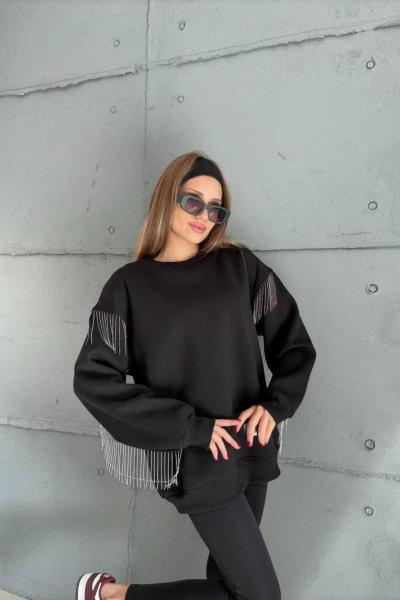 ZİNCİR DETAYLI SWEAT  Siyah