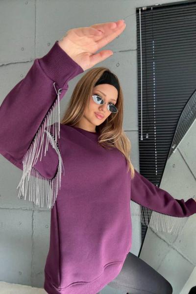 ZİNCİR DETAYLI SWEAT  Mor